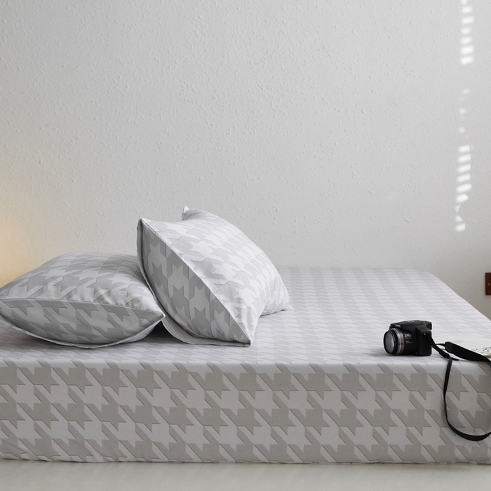 91家纺网 家纺一手货源 找家纺 小懒猪 2026新品全棉纯棉老粗布单品床笠床笠单件凉席席子 千鸟格灰