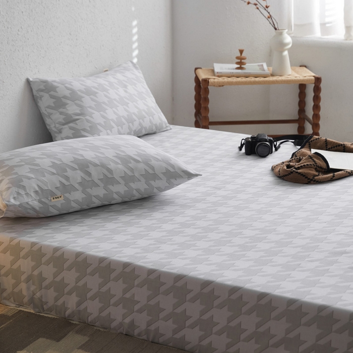 91家纺网 家纺一手货源 找家纺 小懒猪 2026新品全棉纯棉老粗布单品床笠床笠单件凉席席子 千鸟格灰