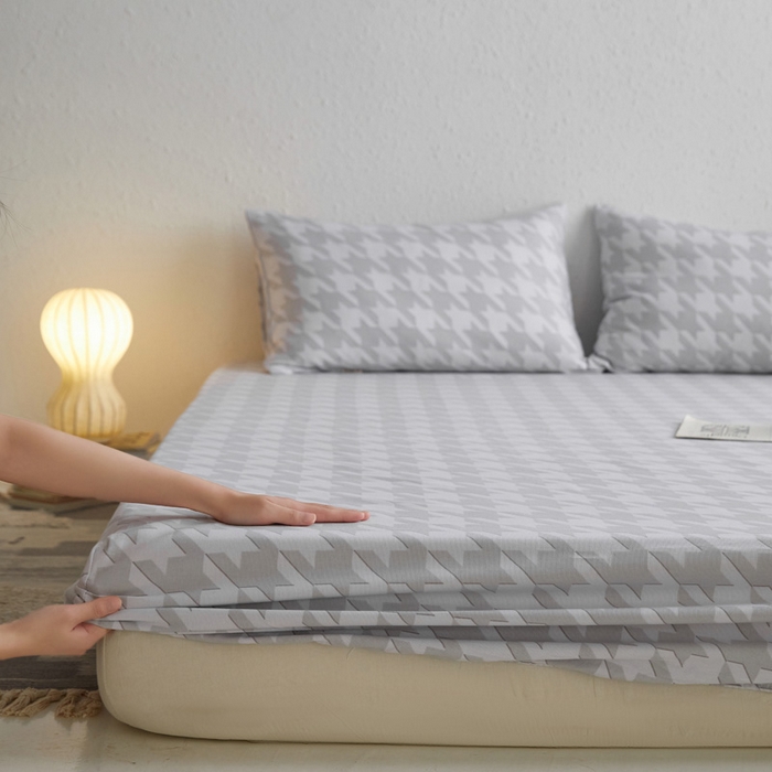 91家纺网 家纺一手货源 找家纺 小懒猪 2026新品全棉纯棉老粗布单品床笠床笠单件凉席席子 千鸟格灰