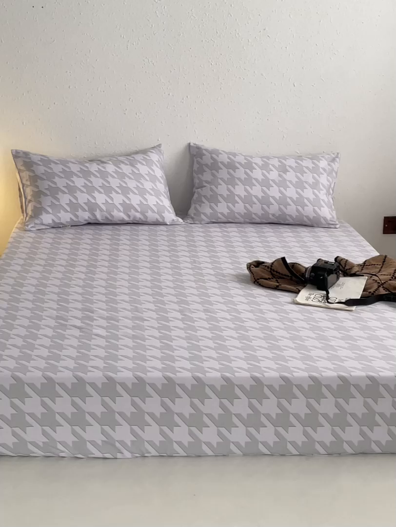 91家纺网 家纺一手货源 找家纺 小懒猪 2026新品全棉纯棉老粗布单品床笠床笠单件凉席席子 千鸟格灰