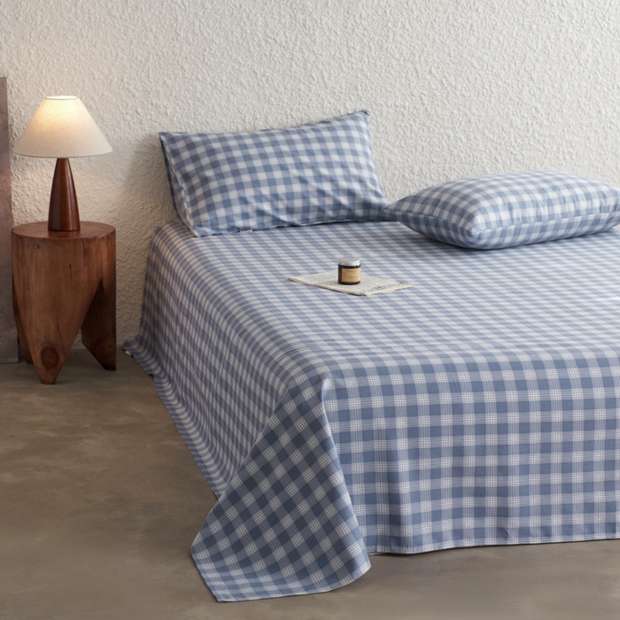 91家纺网 家纺一手货源 找家纺 小懒猪 2026新品全棉纯棉老粗布单品床单床单单件凉席席子 细条蓝格