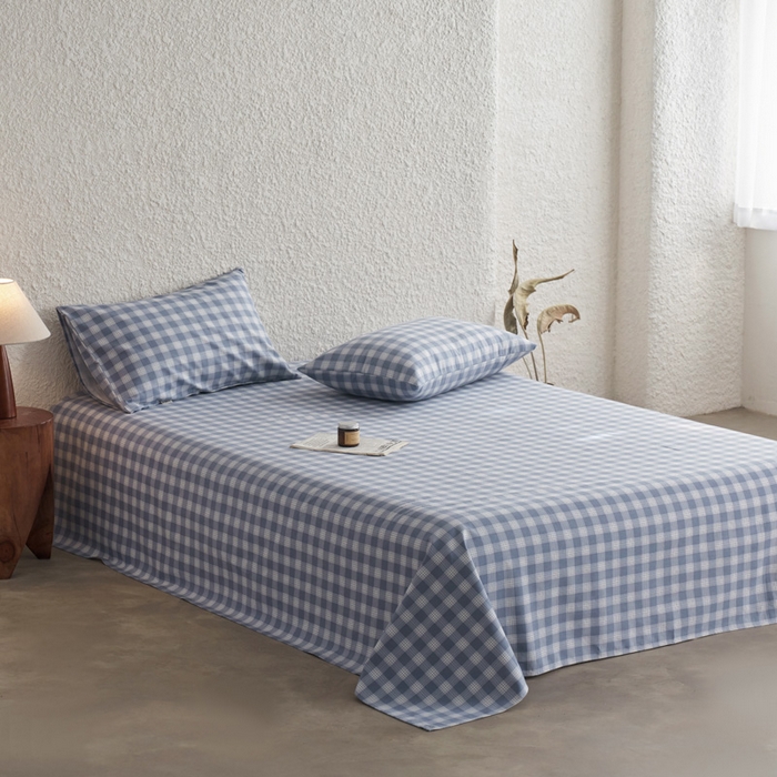 91家纺网 家纺一手货源 找家纺 小懒猪 2026新品全棉纯棉老粗布单品床单床单单件凉席席子 细条蓝格