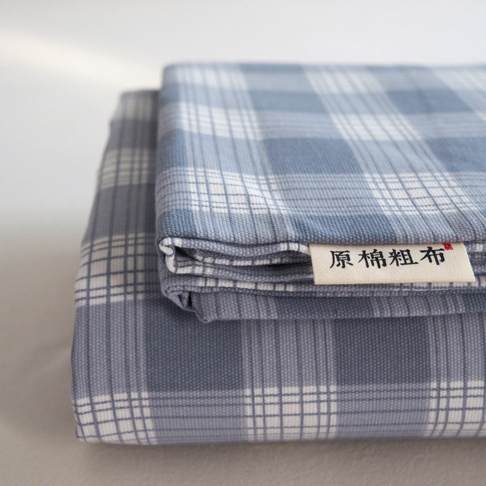 91家纺网 家纺一手货源 找家纺 小懒猪 2026新品全棉纯棉老粗布单品床单床单单件凉席席子 细条蓝格