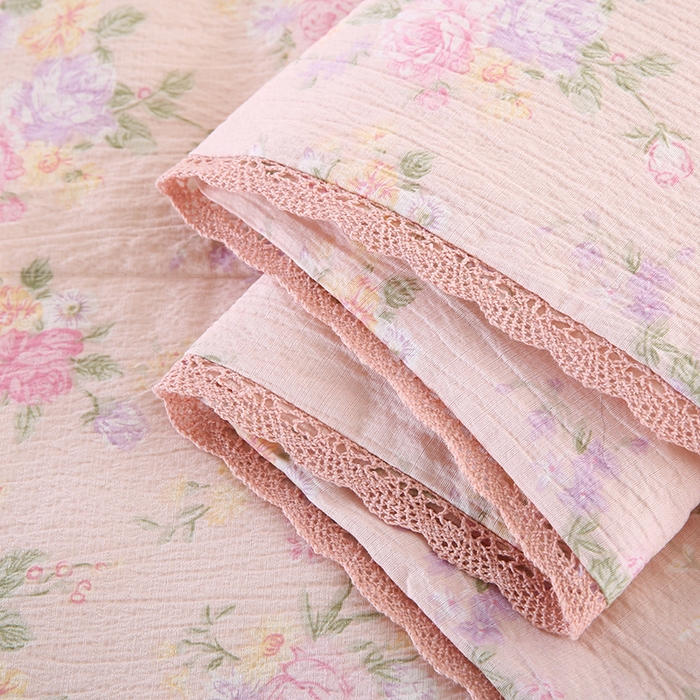 91家纺网 家纺一手货源 找家纺 米萝家居 2026新款100%棉花夏被四件套双层纱花边夏凉被空调被被子被芯直播 繁花似锦