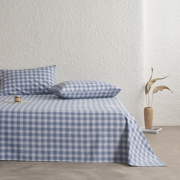 91家纺网 家纺一手货源 找家纺 小懒猪 2026新品全棉纯棉老粗布单品床单床单单件凉席席子 细条蓝格