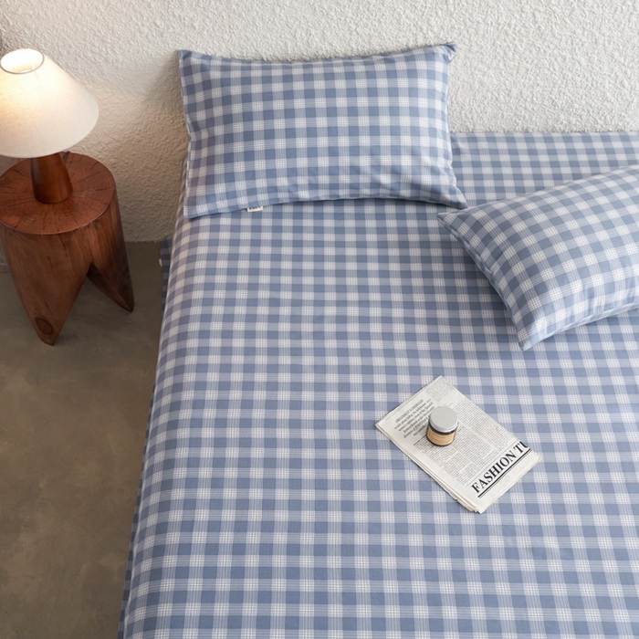 91家纺网 家纺一手货源 找家纺 小懒猪 2026新品全棉纯棉老粗布单品床单床单单件凉席席子 细条蓝格