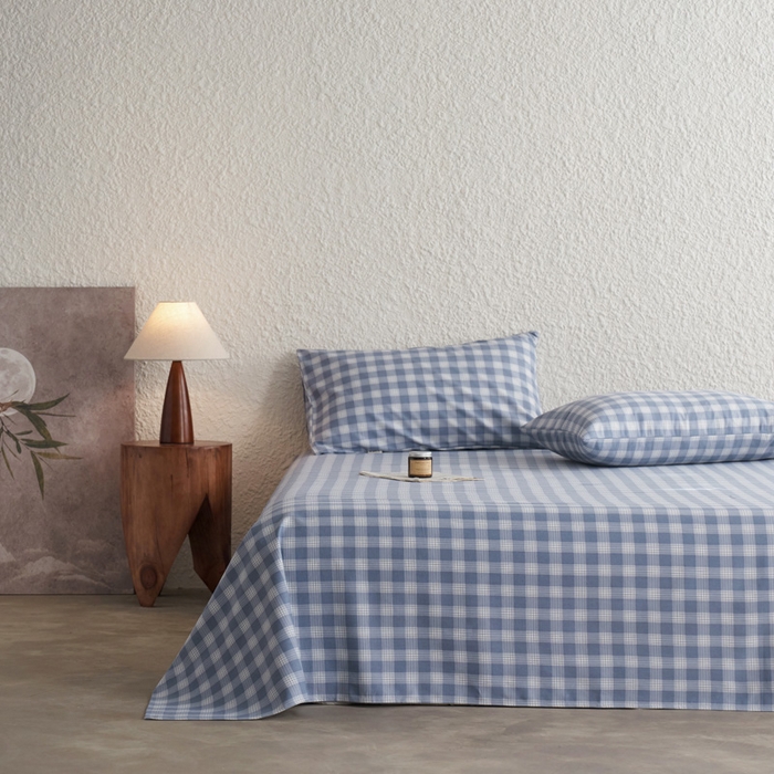 91家纺网 家纺一手货源 找家纺 小懒猪 2026新品全棉纯棉老粗布单品床单床单单件凉席席子 细条蓝格