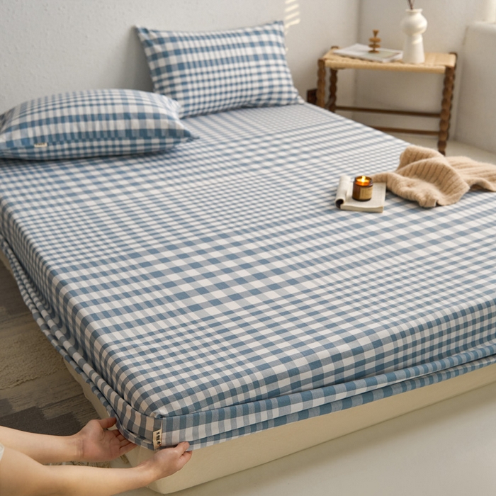 小懒猪 2026新品全棉纯棉老粗布单品床笠床笠单件凉席席子 浅蓝格