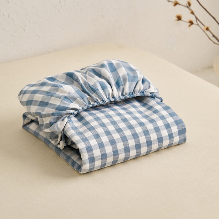 91家纺网 家纺一手货源 找家纺 小懒猪 2026新品全棉纯棉老粗布单品床笠床笠单件凉席席子 浅蓝格