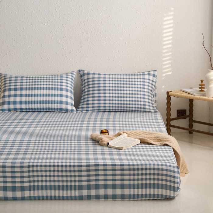 91家纺网 家纺一手货源 找家纺 小懒猪 2026新品全棉纯棉老粗布单品床笠床笠单件凉席席子 浅蓝格