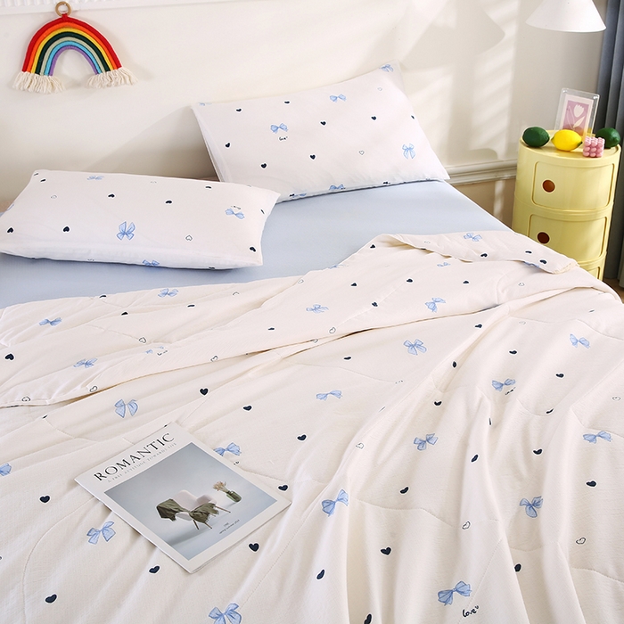 91家纺网 家纺一手货源 找家纺 米萝家居 2026新款100%棉花夏被四件套双层纱花边夏凉被空调被被子被芯直播 蝴蝶结