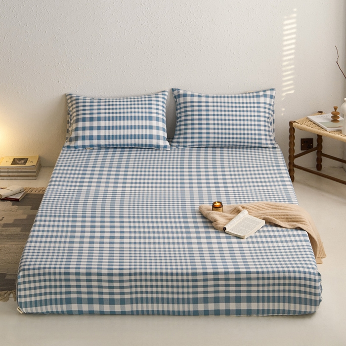 91家纺网 家纺一手货源 找家纺 小懒猪 2026新品全棉纯棉老粗布单品床笠床笠单件凉席席子 浅蓝格