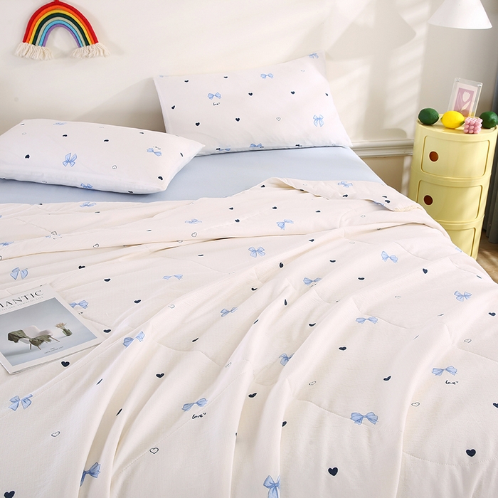 91家纺网 家纺一手货源 找家纺 米萝家居 2026新款100%棉花夏被四件套双层纱花边夏凉被空调被被子被芯直播 蝴蝶结