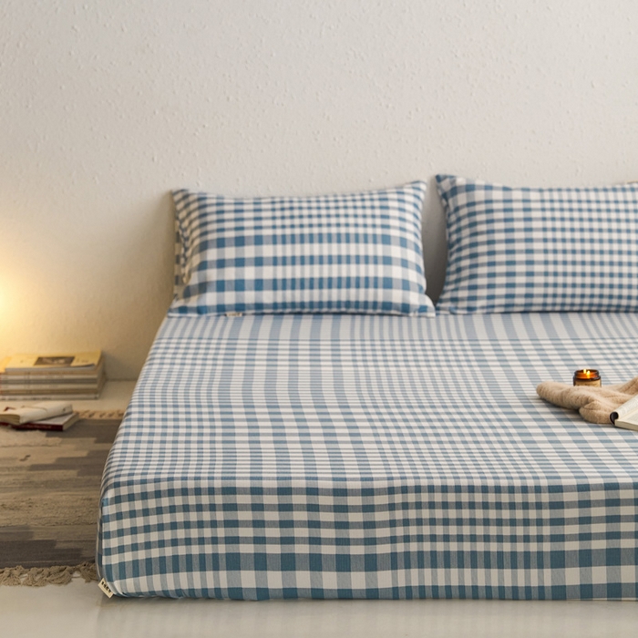 91家纺网 家纺一手货源 找家纺 小懒猪 2026新品全棉纯棉老粗布单品床笠床笠单件凉席席子 浅蓝格