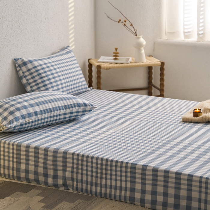 91家纺网 家纺一手货源 找家纺 小懒猪 2026新品全棉纯棉老粗布单品床笠床笠单件凉席席子 浅蓝格