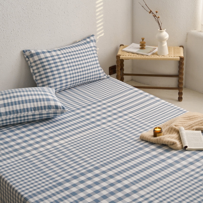 91家纺网 家纺一手货源 找家纺 小懒猪 2026新品全棉纯棉老粗布单品床笠床笠单件凉席席子 浅蓝格