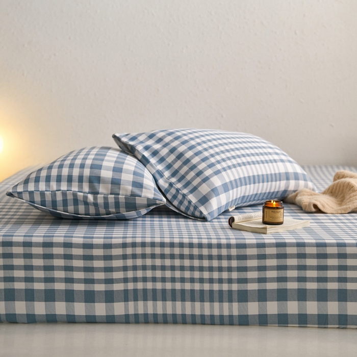 91家纺网 家纺一手货源 找家纺 小懒猪 2026新品全棉纯棉老粗布单品床笠床笠单件凉席席子 浅蓝格