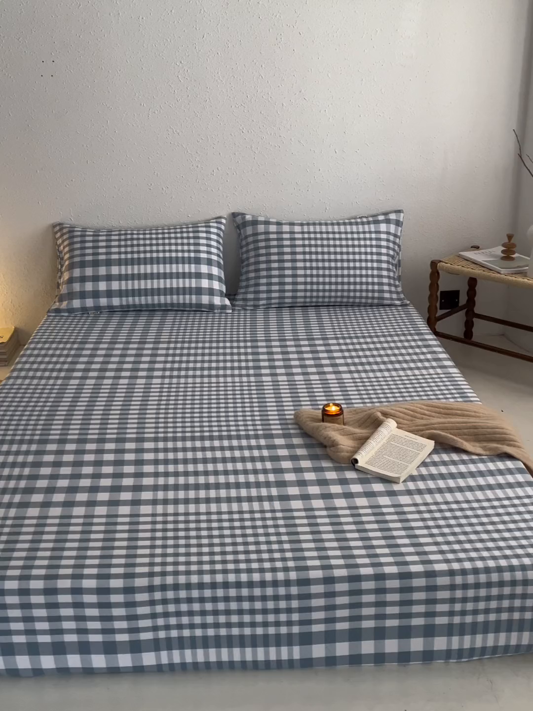 91家纺网 家纺一手货源 找家纺 小懒猪 2026新品全棉纯棉老粗布单品床笠床笠单件凉席席子 浅蓝格