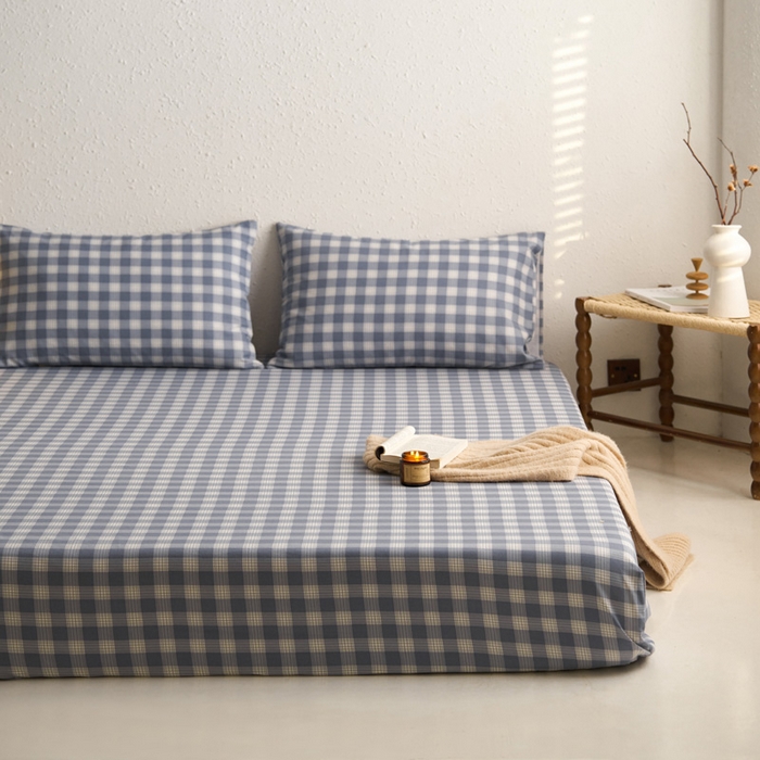 91家纺网 家纺一手货源 找家纺 小懒猪 2026新品全棉纯棉老粗布单品床笠床笠单件凉席席子 细条蓝格