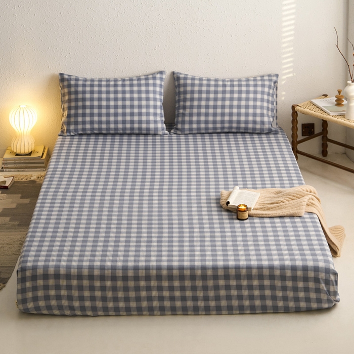 91家纺网 家纺一手货源 找家纺 小懒猪 2026新品全棉纯棉老粗布单品床笠床笠单件凉席席子 细条蓝格