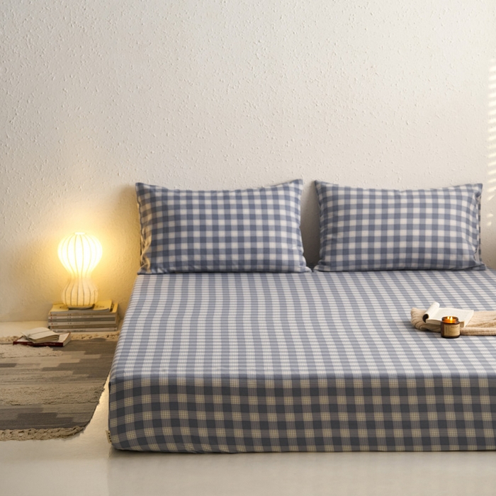 91家纺网 家纺一手货源 找家纺 小懒猪 2026新品全棉纯棉老粗布单品床笠床笠单件凉席席子 细条蓝格