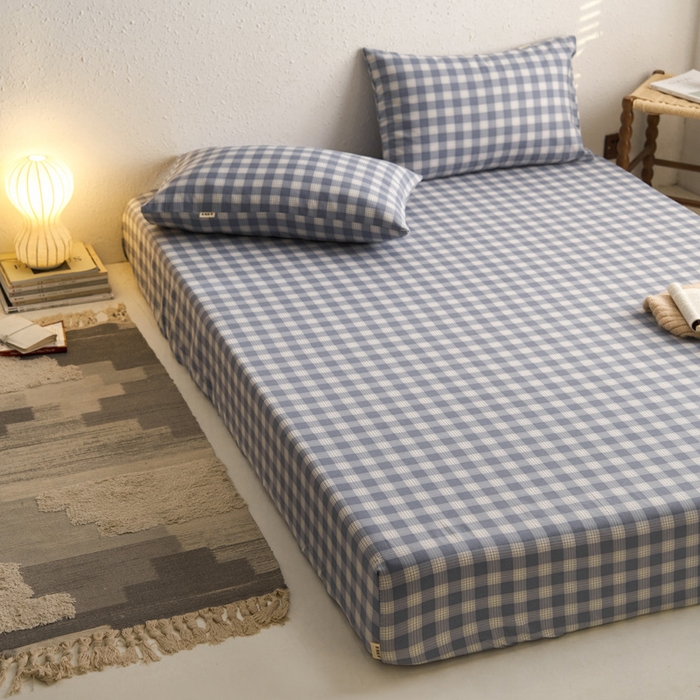 91家纺网 家纺一手货源 找家纺 小懒猪 2026新品全棉纯棉老粗布单品床笠床笠单件凉席席子 细条蓝格