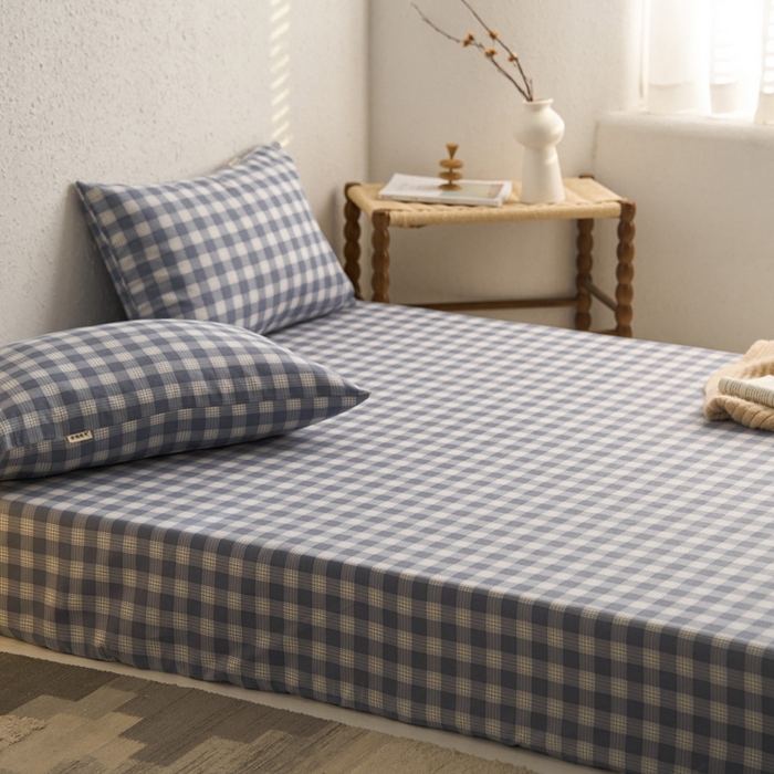 91家纺网 家纺一手货源 找家纺 小懒猪 2026新品全棉纯棉老粗布单品床笠床笠单件凉席席子 细条蓝格