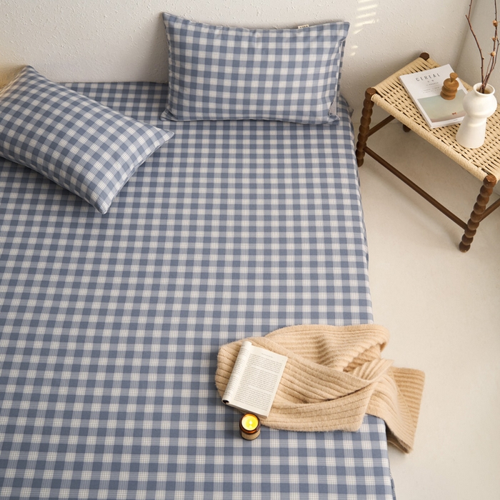 91家纺网 家纺一手货源 找家纺 小懒猪 2026新品全棉纯棉老粗布单品床笠床笠单件凉席席子 细条蓝格