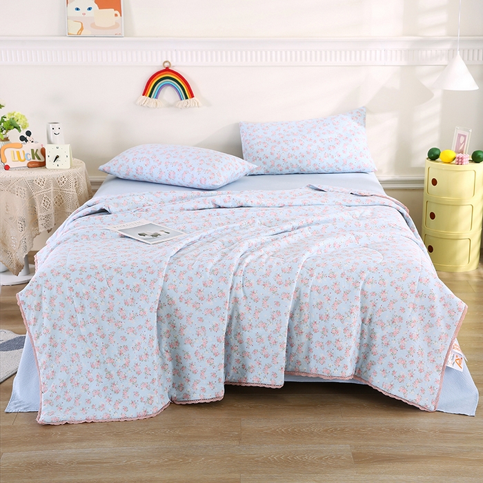 91家纺网 家纺一手货源 找家纺 米萝家居 2026新款100%棉花夏被四件套双层纱花边夏凉被空调被被子被芯直播 锦上添花