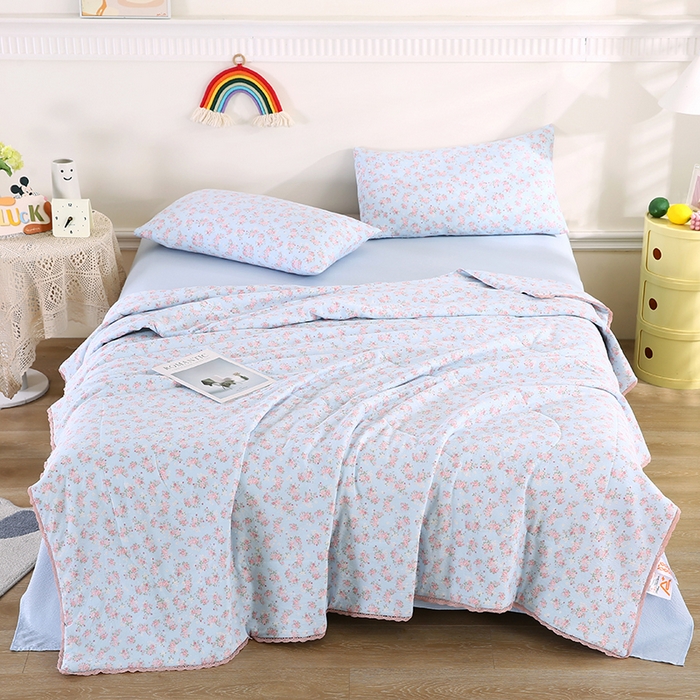 91家纺网 家纺一手货源 找家纺 米萝家居 2026新款100%棉花夏被四件套双层纱花边夏凉被空调被被子被芯直播 锦上添花