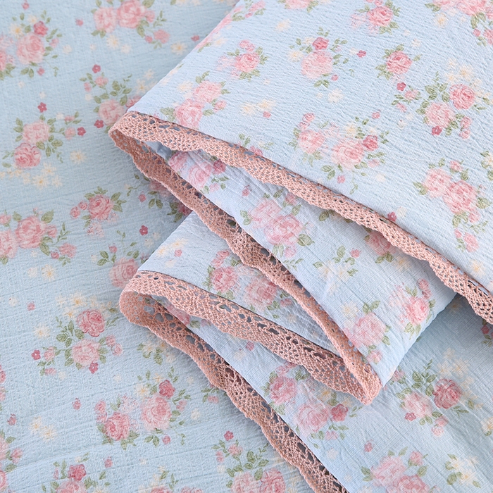 91家纺网 家纺一手货源 找家纺 米萝家居 2026新款100%棉花夏被四件套双层纱花边夏凉被空调被被子被芯直播 锦上添花