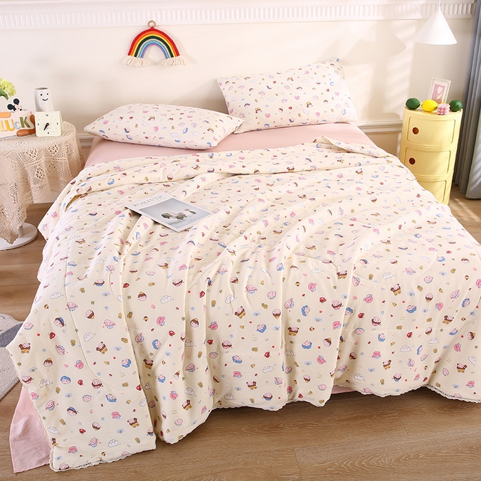 91家纺网 家纺一手货源 找家纺 米萝家居 2026新款100%棉花夏被四件套双层纱花边夏凉被空调被被子被芯直播 快乐伙伴