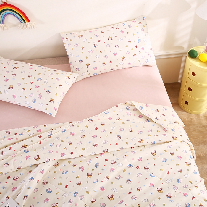 91家纺网 家纺一手货源 找家纺 米萝家居 2026新款100%棉花夏被四件套双层纱花边夏凉被空调被被子被芯直播 快乐伙伴