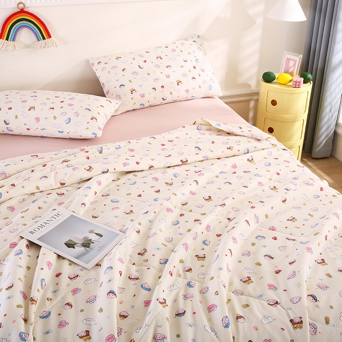 91家纺网 家纺一手货源 找家纺 米萝家居 2026新款100%棉花夏被四件套双层纱花边夏凉被空调被被子被芯直播 快乐伙伴