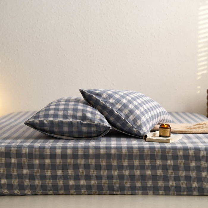 91家纺网 家纺一手货源 找家纺 小懒猪 2026新品全棉纯棉老粗布单品床笠床笠单件凉席席子 细条蓝格