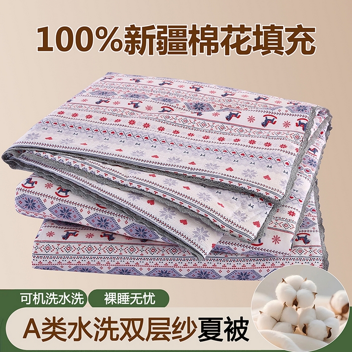 米萝家居 2026新款100%棉花夏被四件套双层纱花边夏凉被空调被被子被芯直播 马上有福