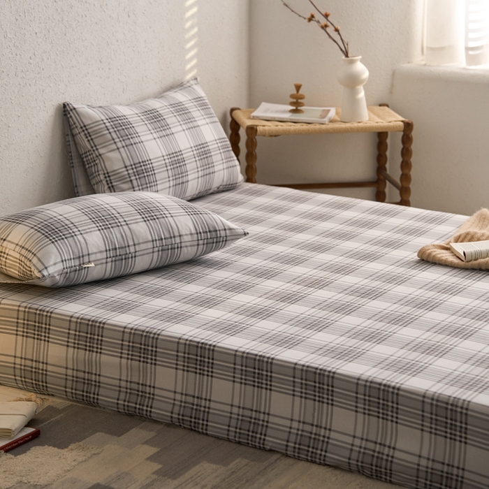 91家纺网 家纺一手货源 找家纺 小懒猪 2026新品全棉纯棉老粗布单品床笠床笠单件凉席席子 小灰格