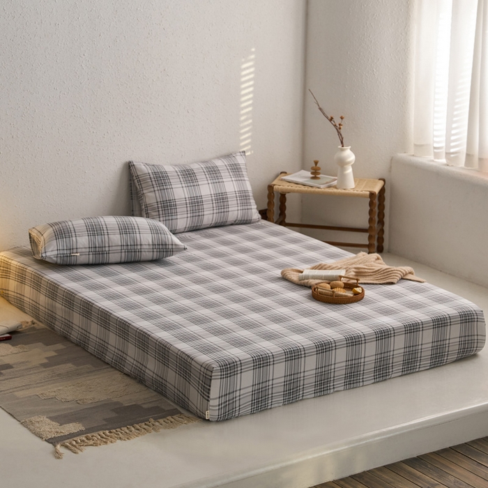 91家纺网 家纺一手货源 找家纺 小懒猪 2026新品全棉纯棉老粗布单品床笠床笠单件凉席席子 小灰格