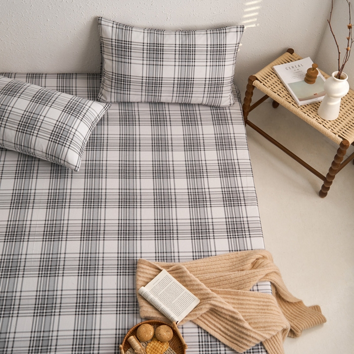 91家纺网 家纺一手货源 找家纺 小懒猪 2026新品全棉纯棉老粗布单品床笠床笠单件凉席席子 小灰格