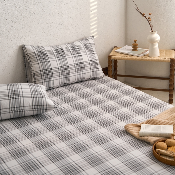 91家纺网 家纺一手货源 找家纺 小懒猪 2026新品全棉纯棉老粗布单品床笠床笠单件凉席席子 小灰格