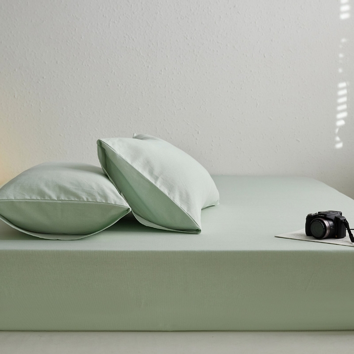 91家纺网 家纺一手货源 找家纺 小懒猪 2026新品全棉纯棉老粗布单品床笠床笠单件凉席席子 月白绿