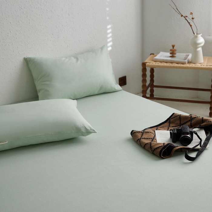 91家纺网 家纺一手货源 找家纺 小懒猪 2026新品全棉纯棉老粗布单品床笠床笠单件凉席席子 月白绿