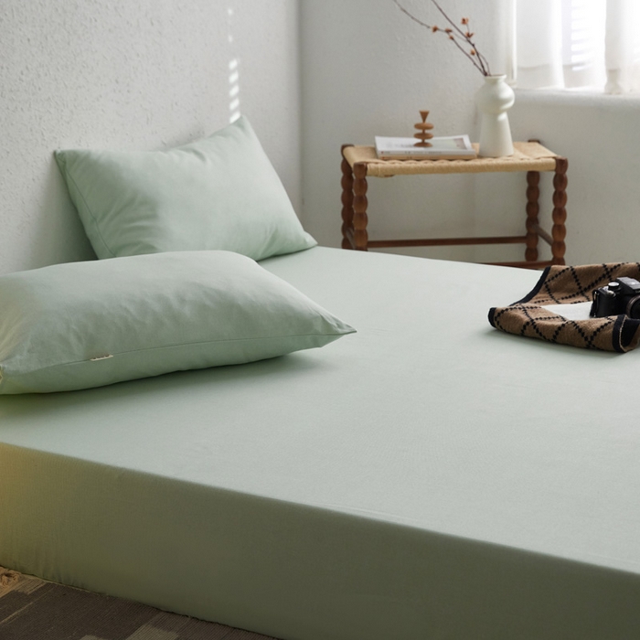 91家纺网 家纺一手货源 找家纺 小懒猪 2026新品全棉纯棉老粗布单品床笠床笠单件凉席席子 月白绿