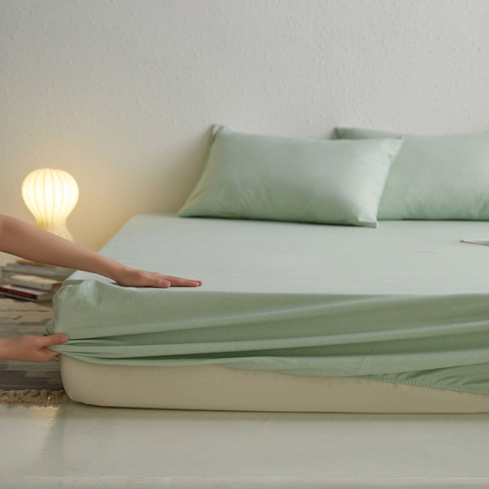 91家纺网 家纺一手货源 找家纺 小懒猪 2026新品全棉纯棉老粗布单品床笠床笠单件凉席席子 月白绿