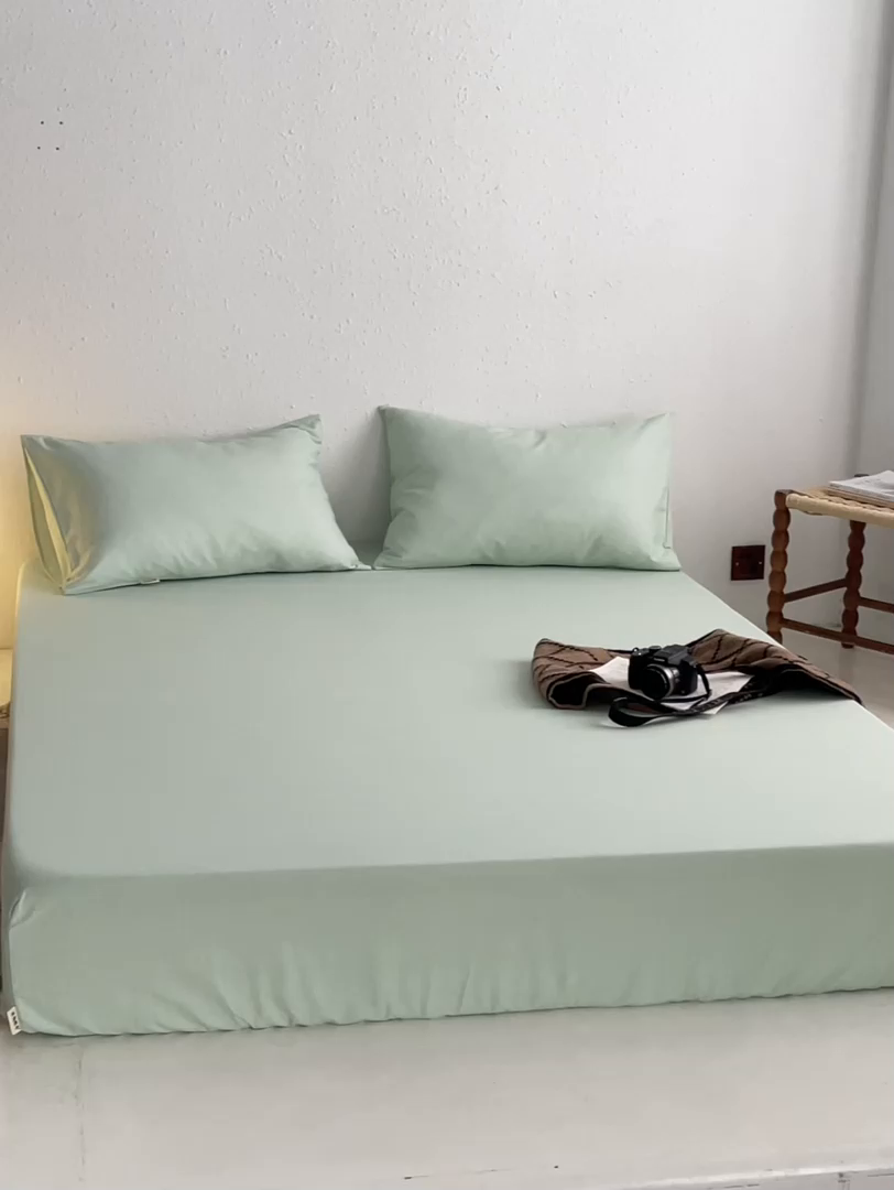 91家纺网 家纺一手货源 找家纺 小懒猪 2026新品全棉纯棉老粗布单品床笠床笠单件凉席席子 月白绿