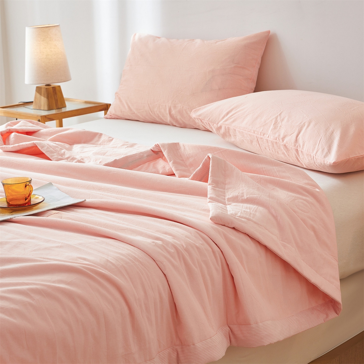 91家纺网 家纺一手货源 找家纺 招财星家纺 2026新款棉花夏被无印风纯色新疆棉夏凉被空调被棉花夏被棉花被子百分百新疆棉（带质检报告买家秀） 沐槿-粉玉