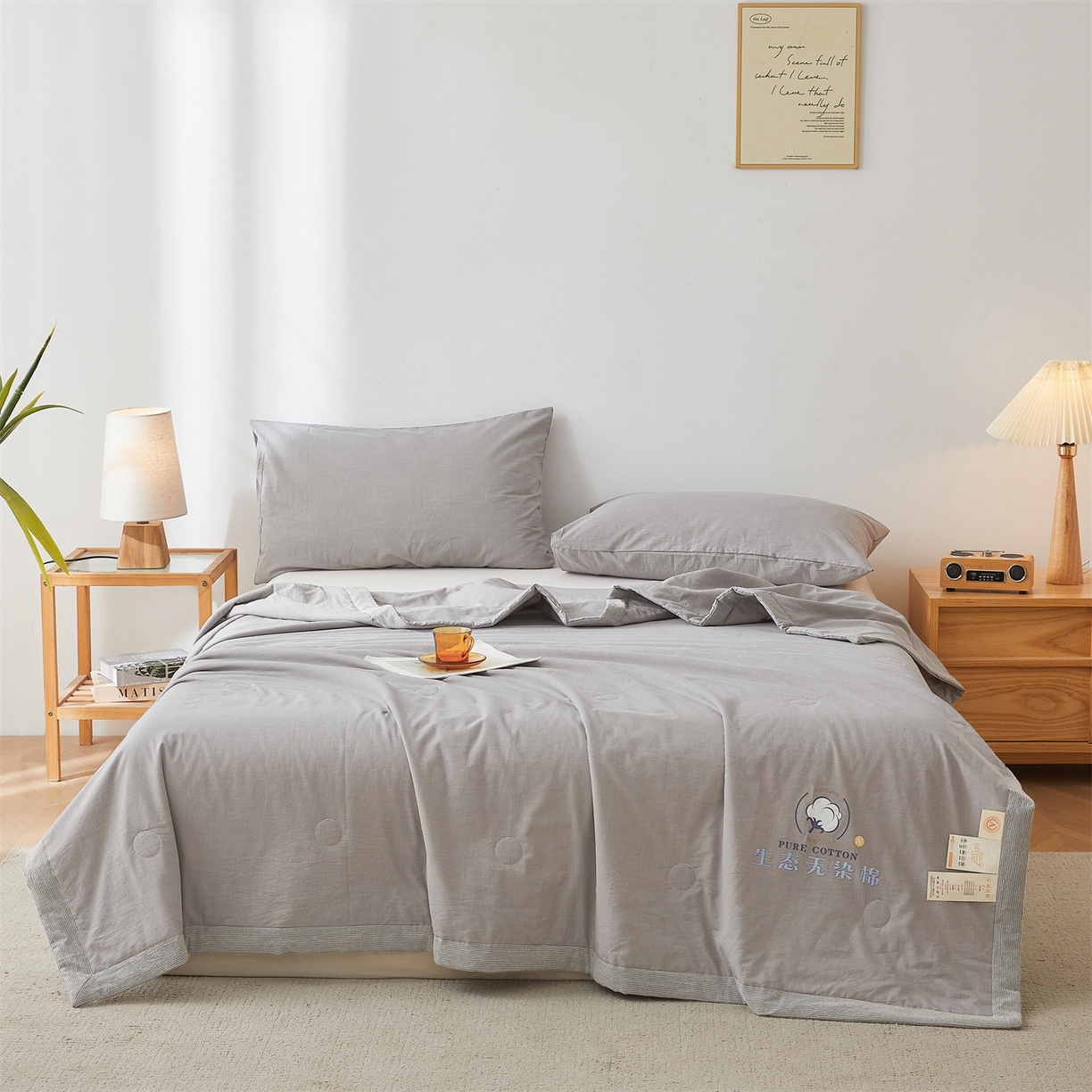 91家纺网 家纺一手货源 找家纺 招财星家纺 2026新款棉花夏被无印风纯色新疆棉夏凉被空调被棉花夏被棉花被子百分百新疆棉（带质检报告买家秀） 沐槿-浅灰