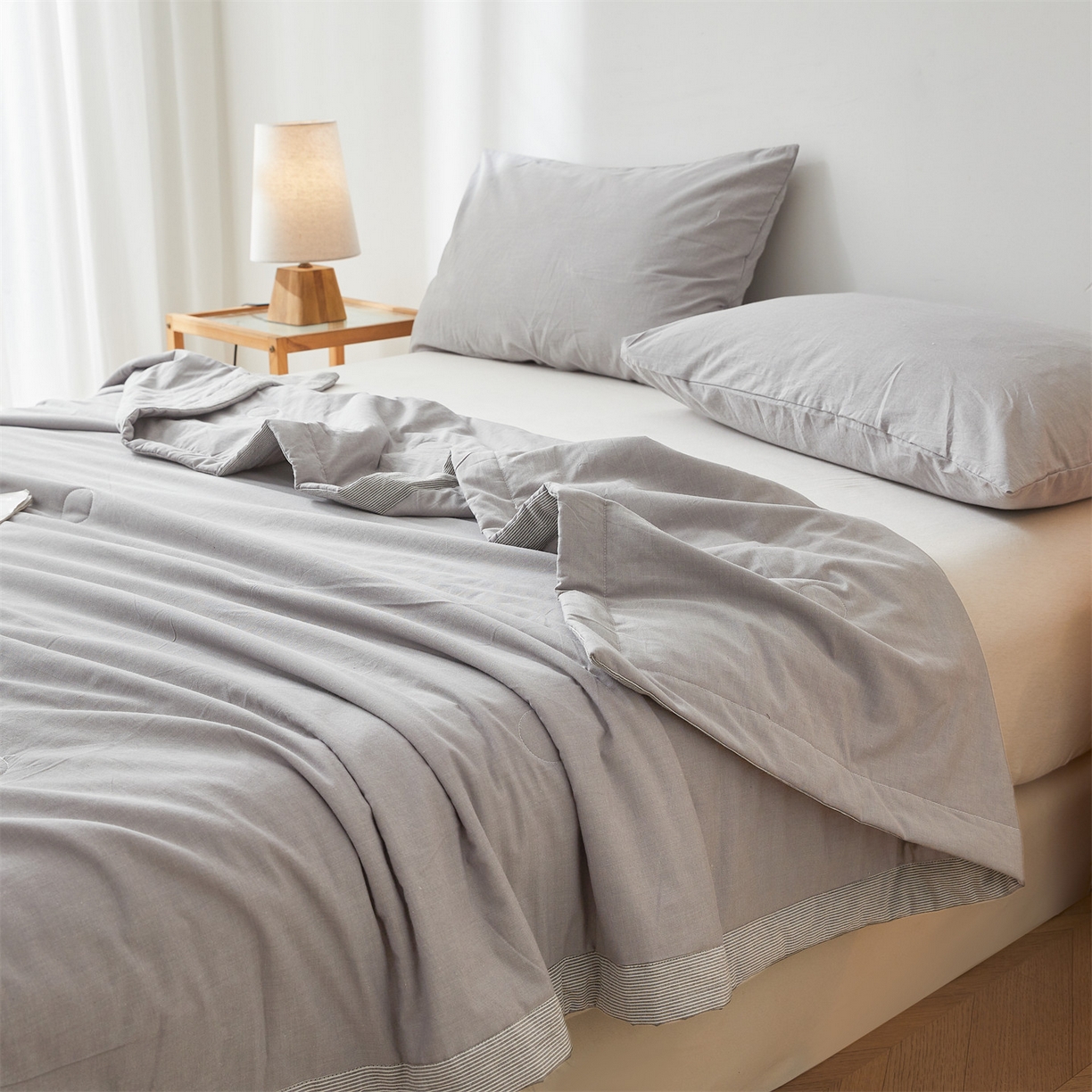 91家纺网 家纺一手货源 找家纺 招财星家纺 2026新款棉花夏被无印风纯色新疆棉夏凉被空调被棉花夏被棉花被子百分百新疆棉（带质检报告买家秀） 沐槿-浅灰