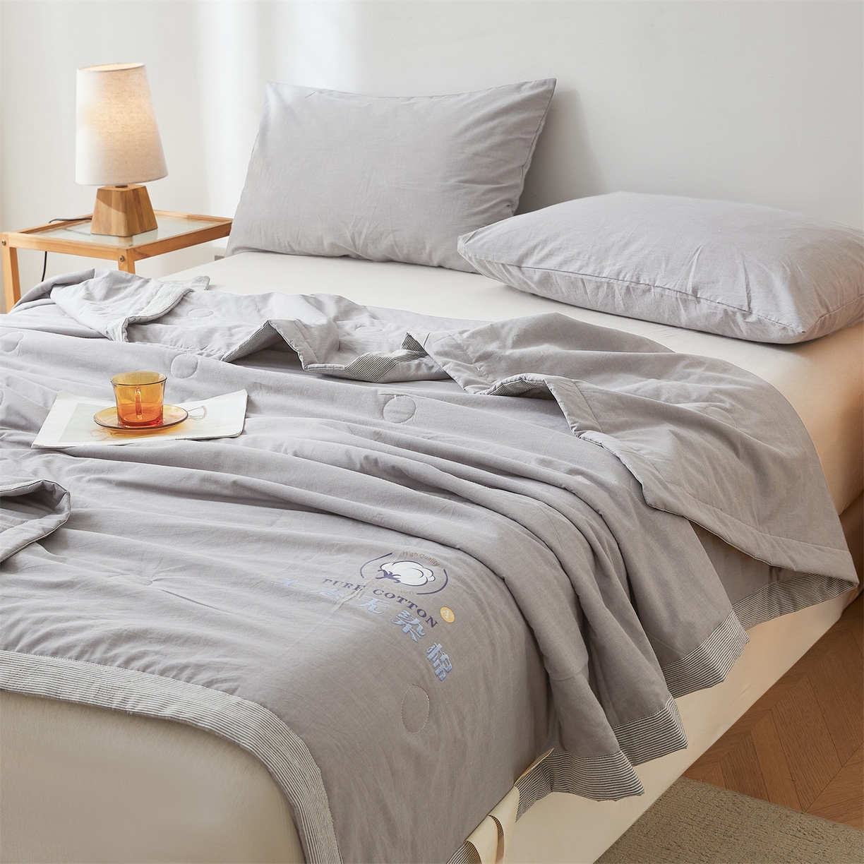 91家纺网 家纺一手货源 找家纺 招财星家纺 2026新款棉花夏被无印风纯色新疆棉夏凉被空调被棉花夏被棉花被子百分百新疆棉（带质检报告买家秀） 沐槿-浅灰