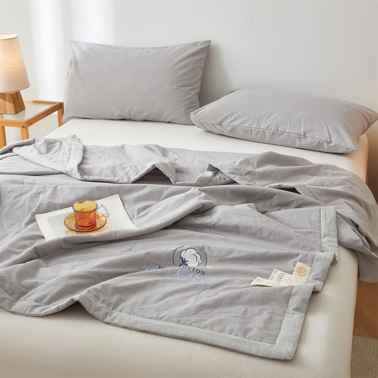 91家纺网 家纺一手货源 找家纺 招财星家纺 2026新款棉花夏被无印风纯色新疆棉夏凉被空调被棉花夏被棉花被子百分百新疆棉（带质检报告买家秀） 沐槿-浅灰